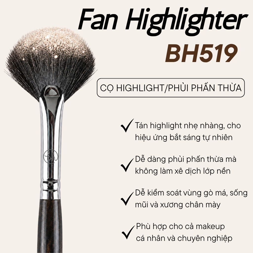 Cọ Quạt Highlight Và Má Hồng Lông Mềm BH Cosmetics Fan Highlighter Brush BH519
